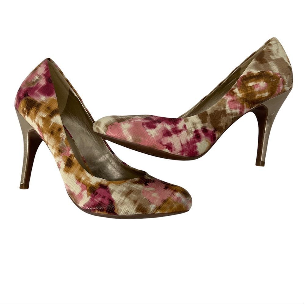 Jessica Simpson Tan Pink Water‎ Color Heels 8B Womens